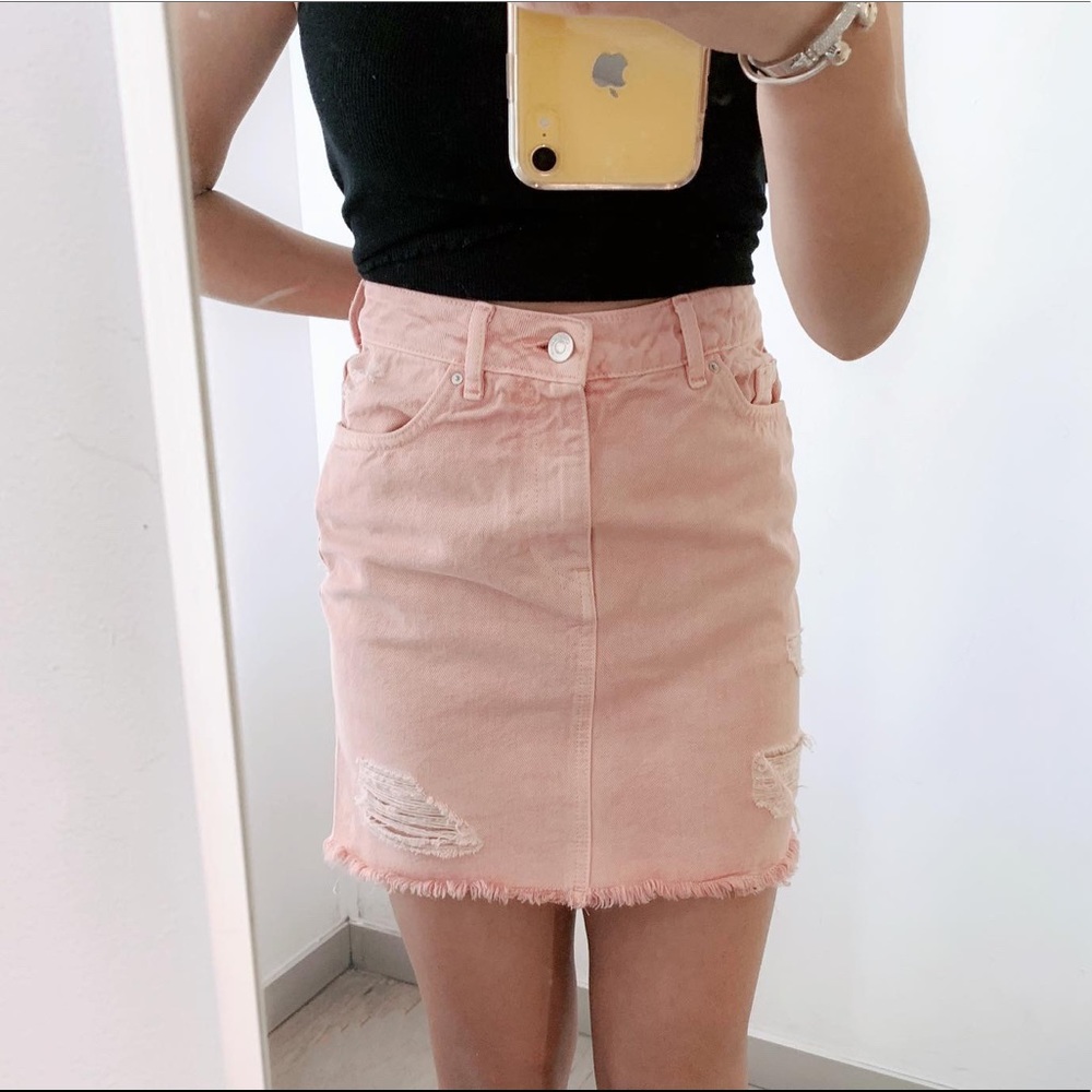 Pink Distressed Denim Skirt BNWOT